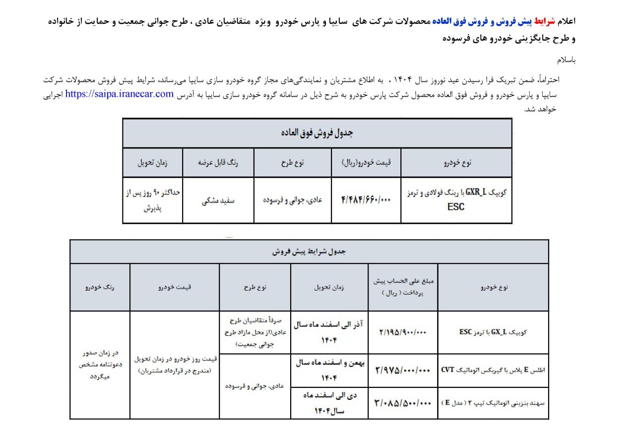 پیش فروش سایپا